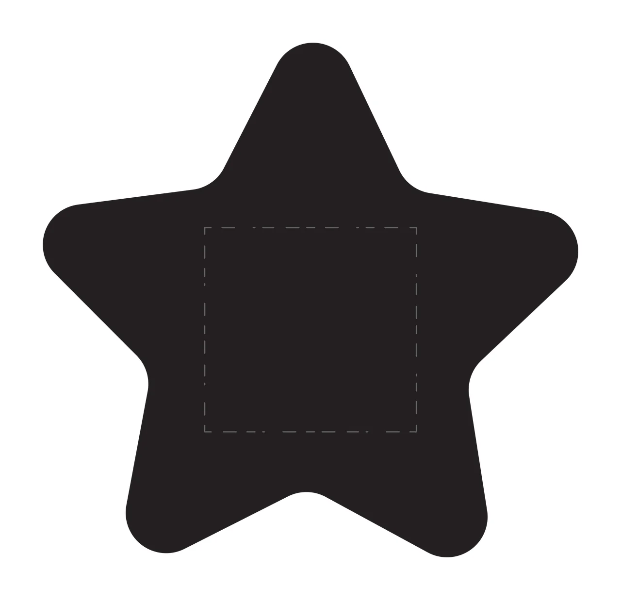 Black star-shaped design with central dashed square