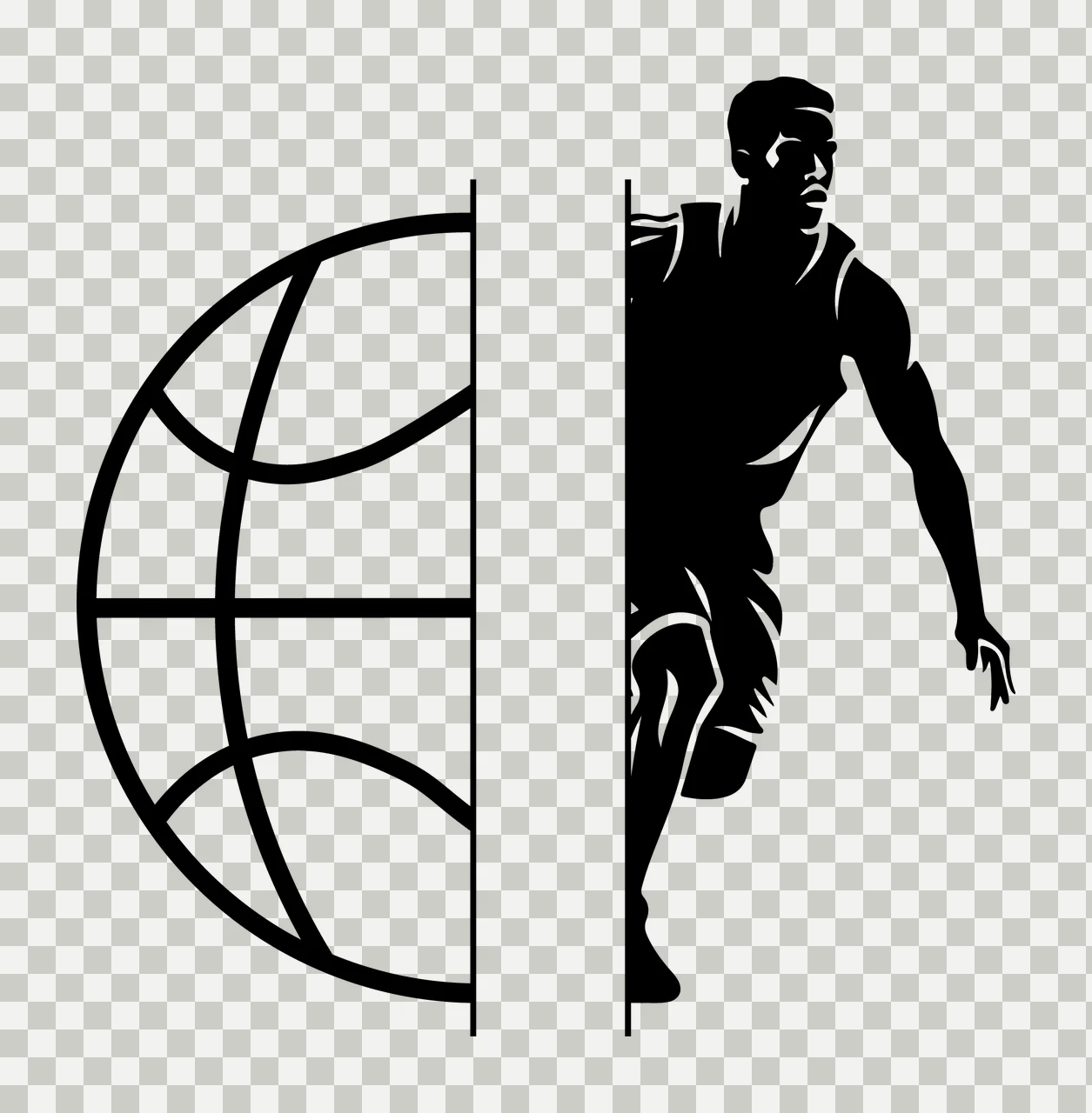 Ball Dribbling Basketball Player Beside A Vertically Split human transparency and detail preview thumbnail