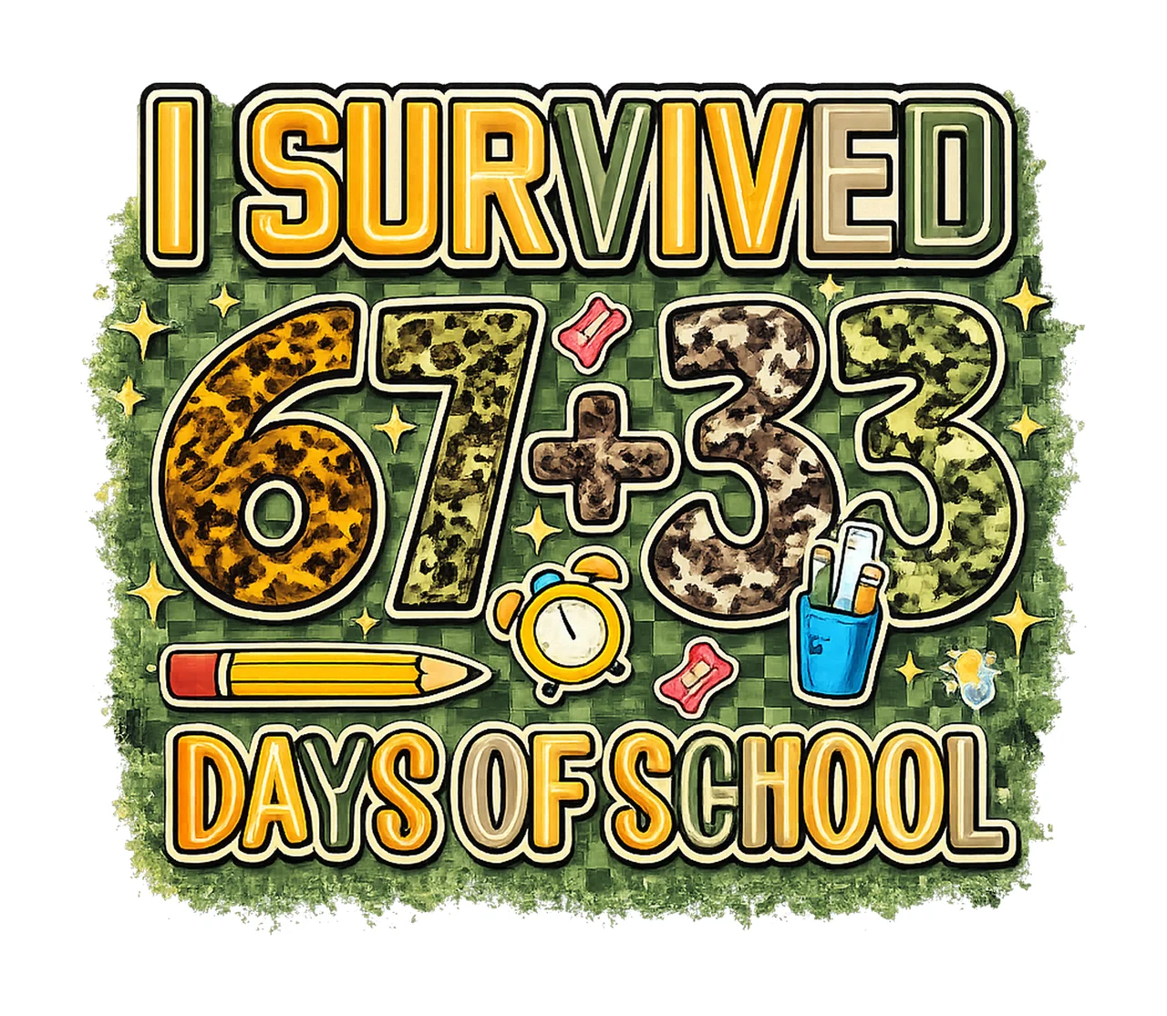 Survived 100 Days Of School Funny Camo Design 67 Days Meme