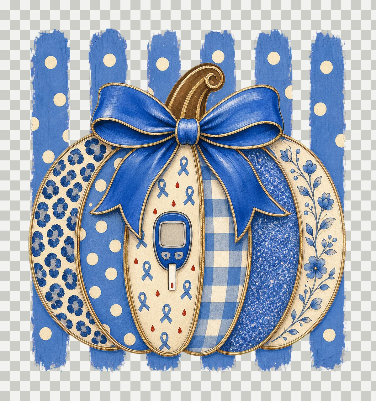 Diabetes Awareness Pumpkin Blue Coquette Variation B transparency and detail preview thumbnail