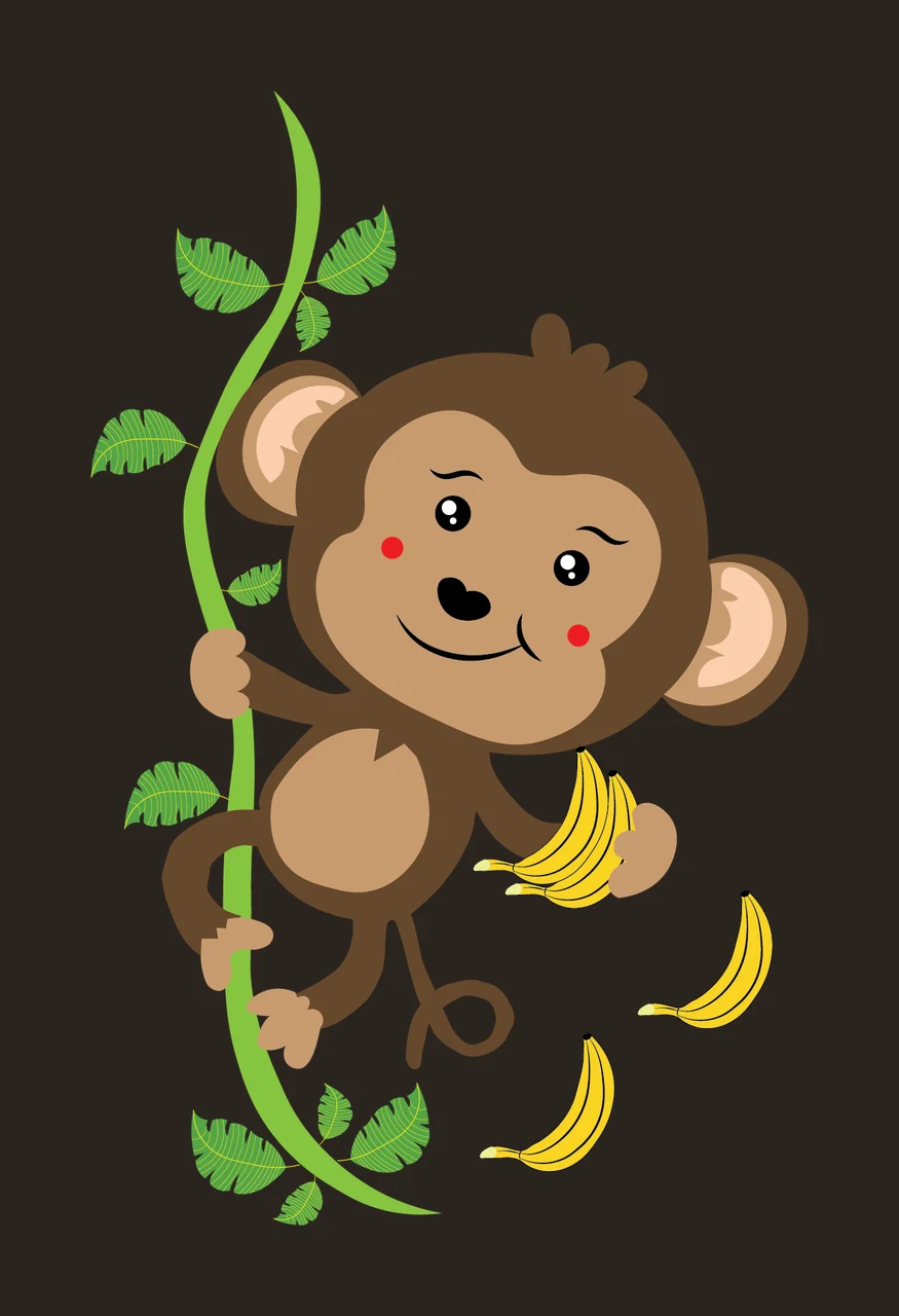 Animal Monkey Silhouette Hanging From Vine leaves black jungle contrast preview thumbnail