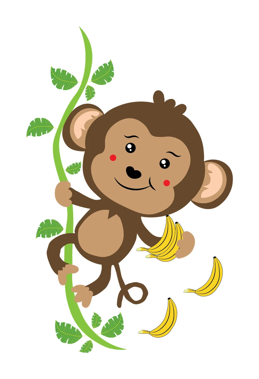 Animal Monkey Silhouette Hanging From Vine leaves black jungle