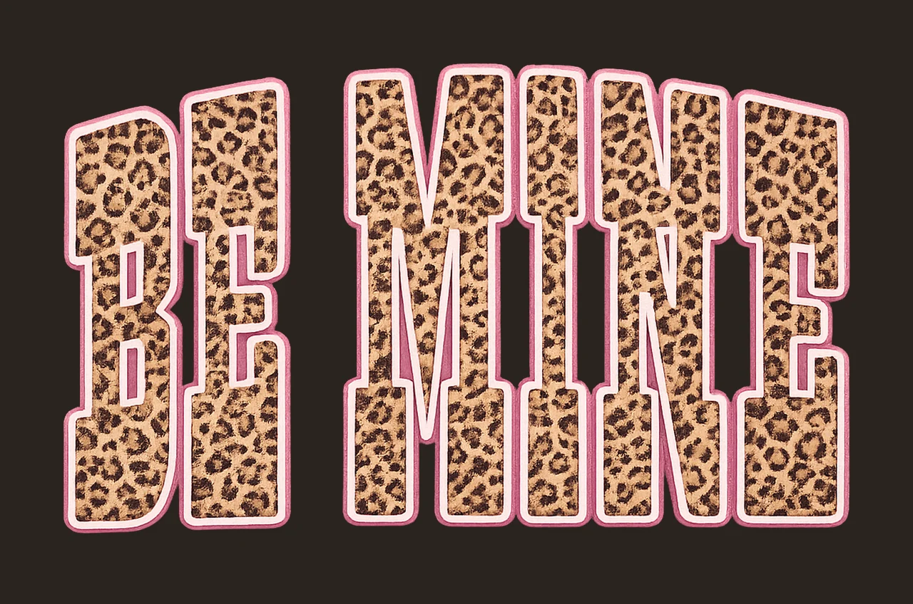 Be Mine Leopard Print Valentine Text Pink Outline Love contrast preview thumbnail