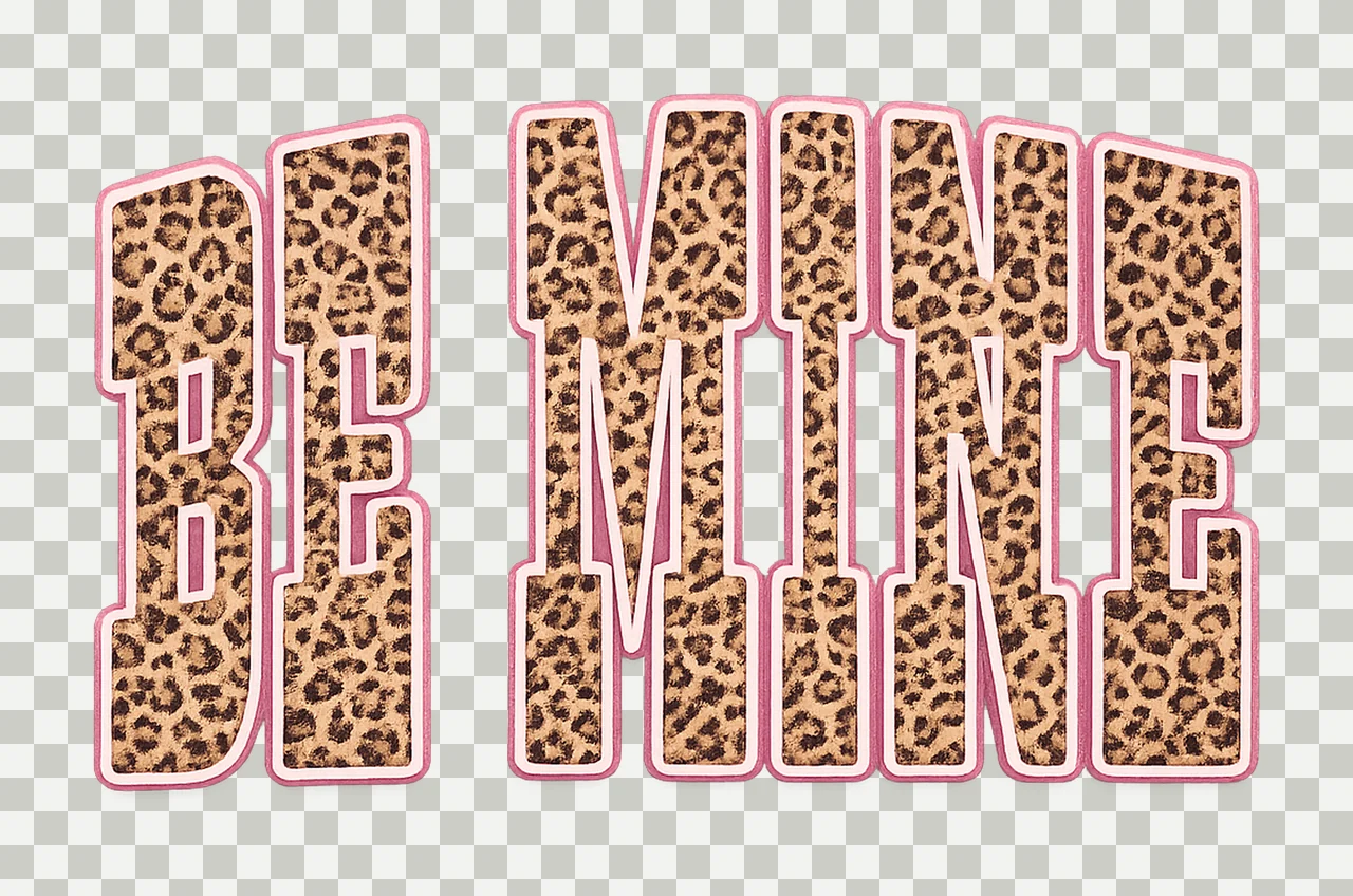 Be Mine Leopard Print Valentine Text Pink Outline Love transparency and detail preview thumbnail