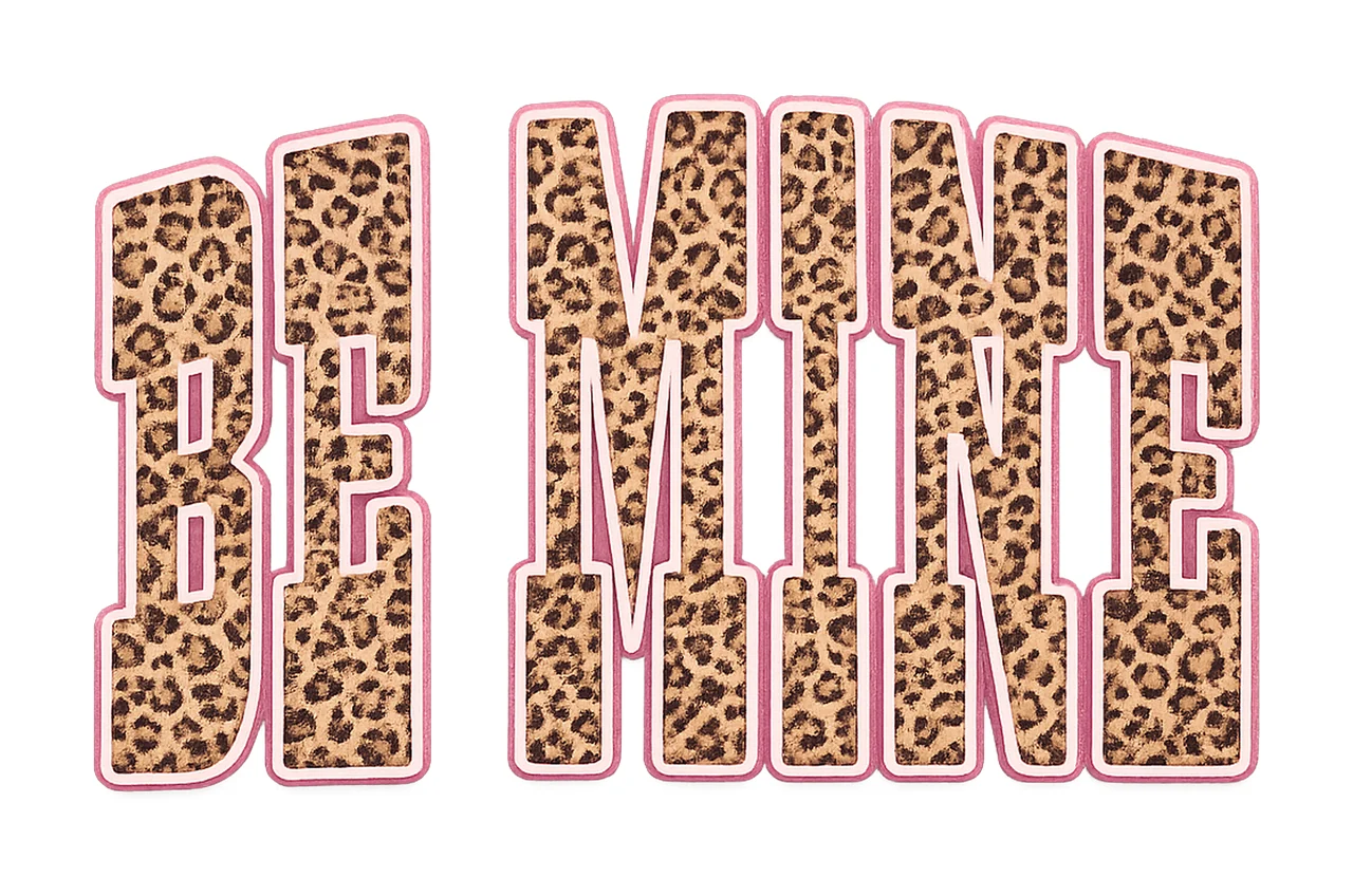 Be Mine Leopard Print Valentine Text Pink Outline Love