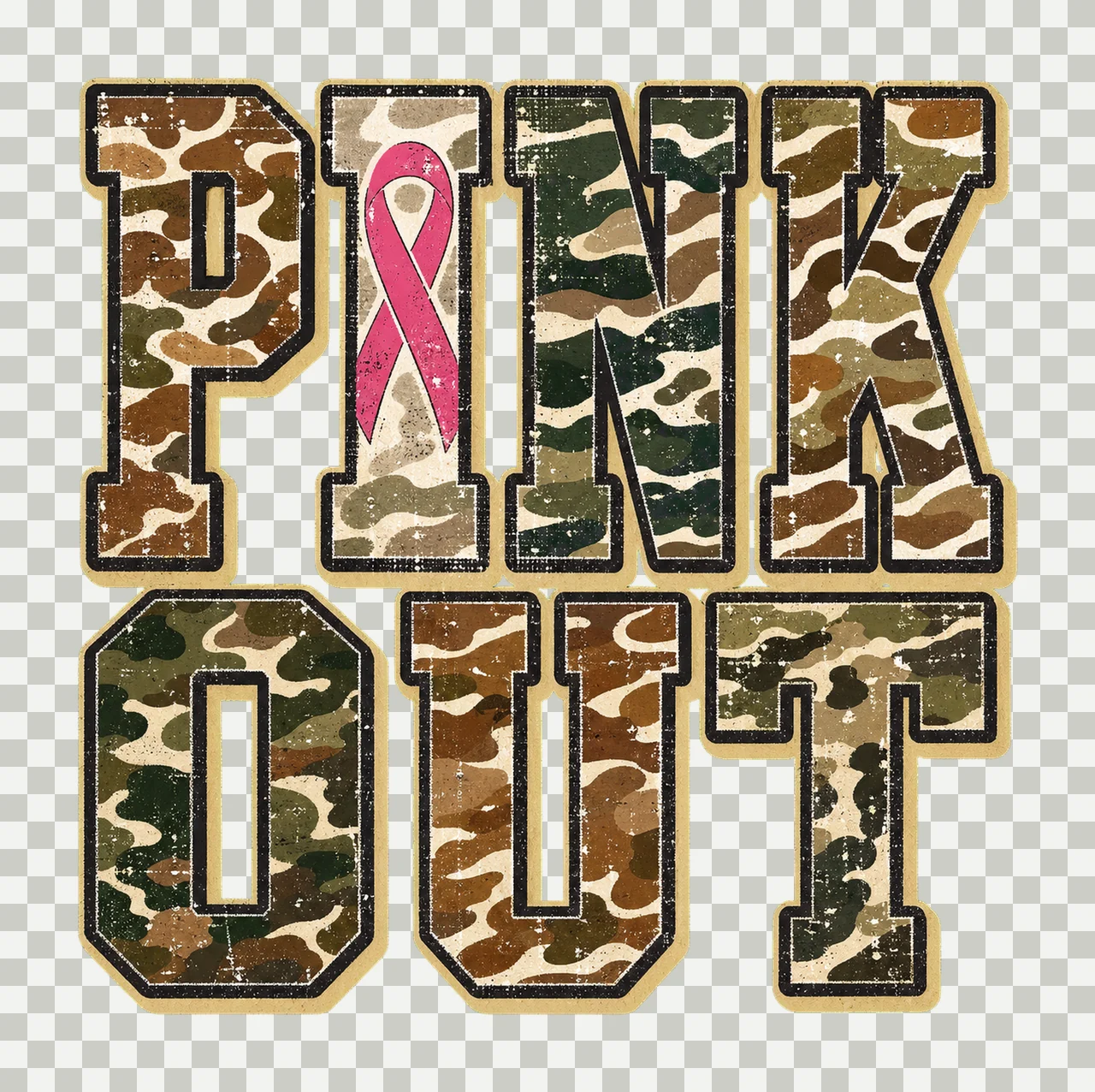 Retro Camo Pink Out Breast Cancer Awareness Variation B transparency and detail preview thumbnail