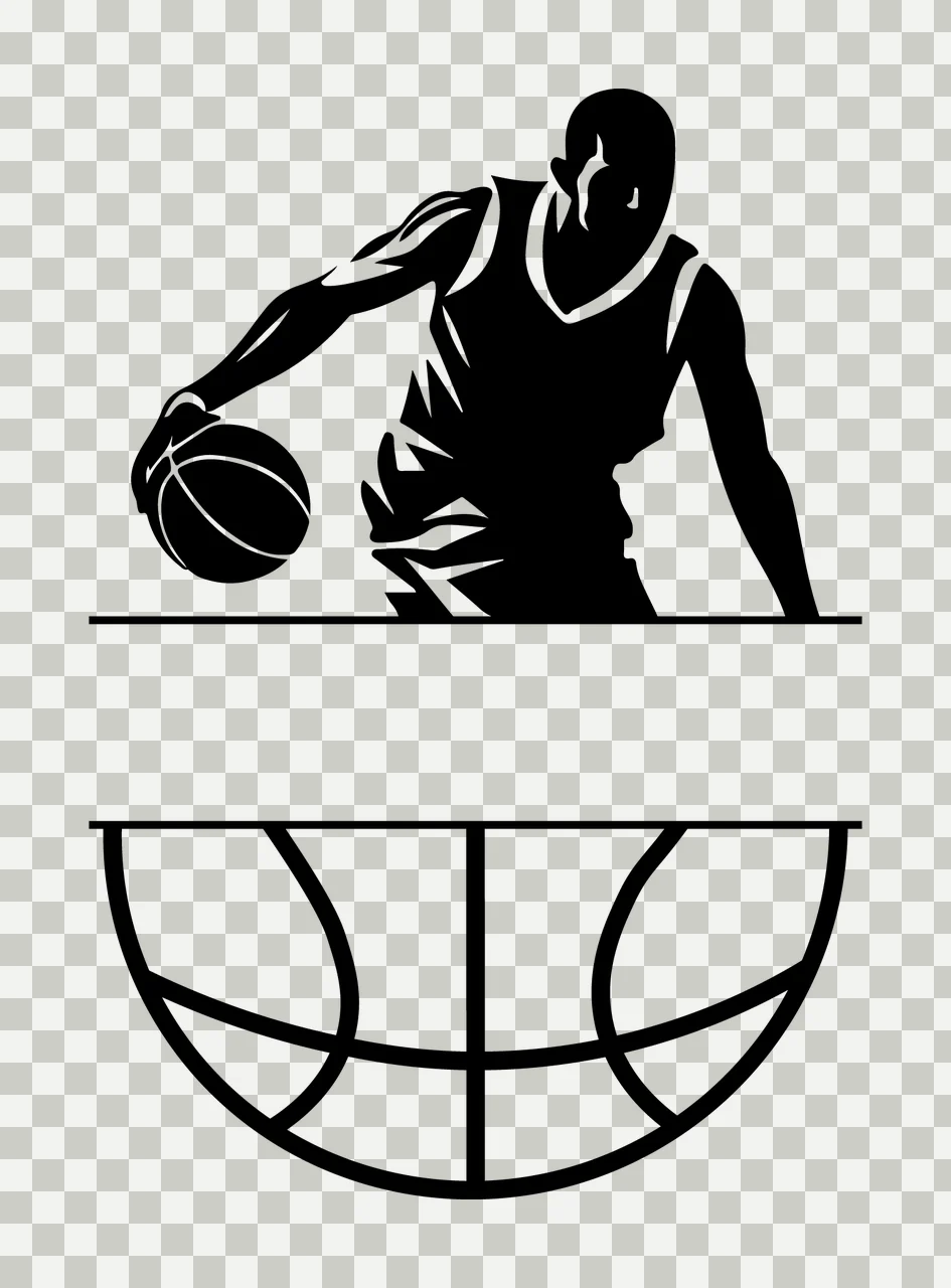 Ball Basketball Player Silhouette Dribbling Above A Divided human transparency and detail preview thumbnail