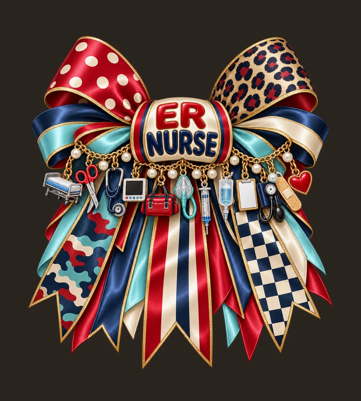 Emergency Room Nurse Bow Charm PNG, Gold Chain Charms, Transparent Sublimation Design, Digital Download contrast preview thumbnail