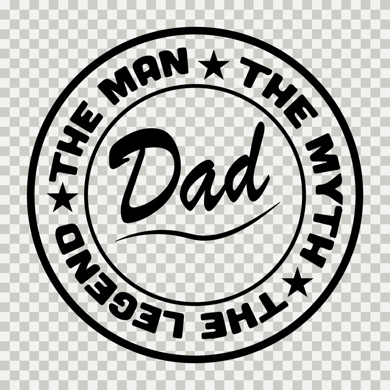 The Man The Myth The Legend Dad Circle emblem encircling stars transparency and detail preview thumbnail