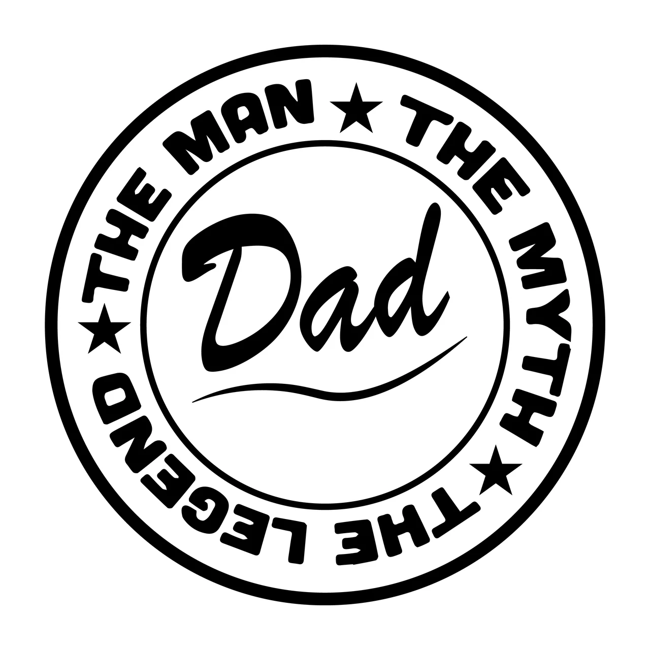 The Man The Myth The Legend Dad Circle emblem encircling stars