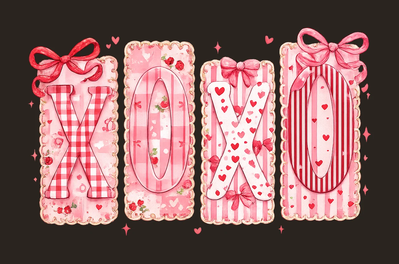 Preppy XOXO Valentine Pink Red Heart Coquette Design Retro contrast preview thumbnail