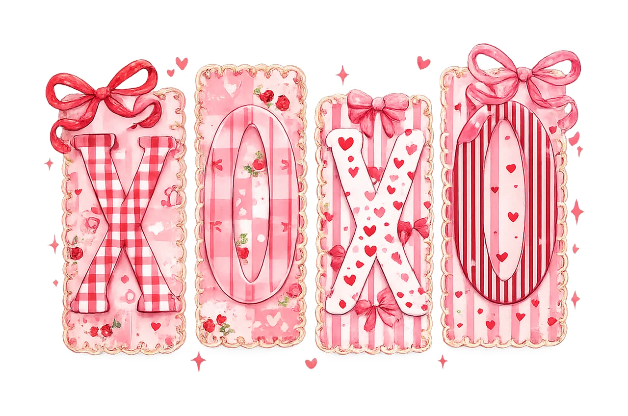 Preppy XOXO Valentine Pink Red Heart Coquette Design Retro