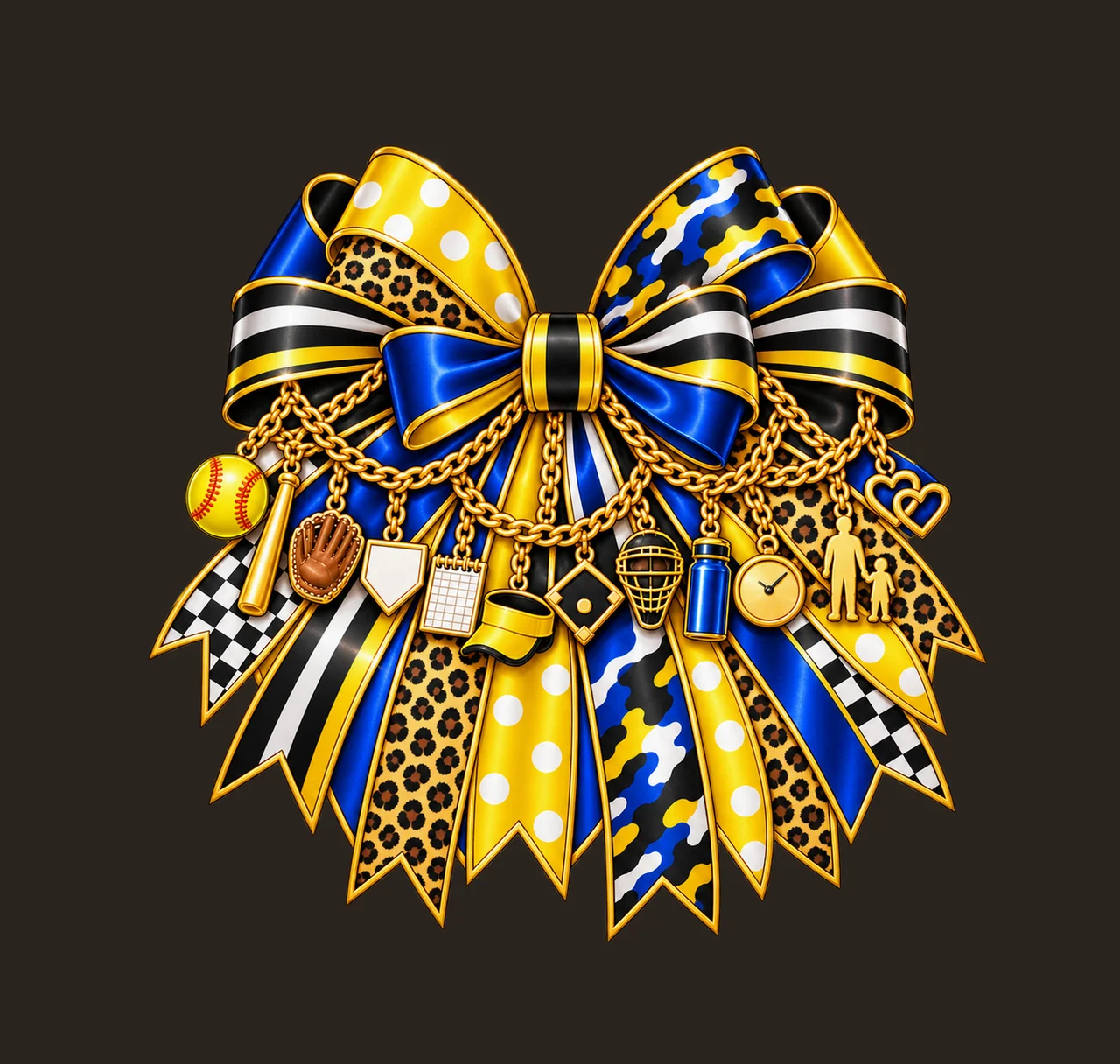 Softball Dad Bow Charm PNG, Gold Chain Charms, Transparent Sublimation Design, Digital Download contrast preview thumbnail