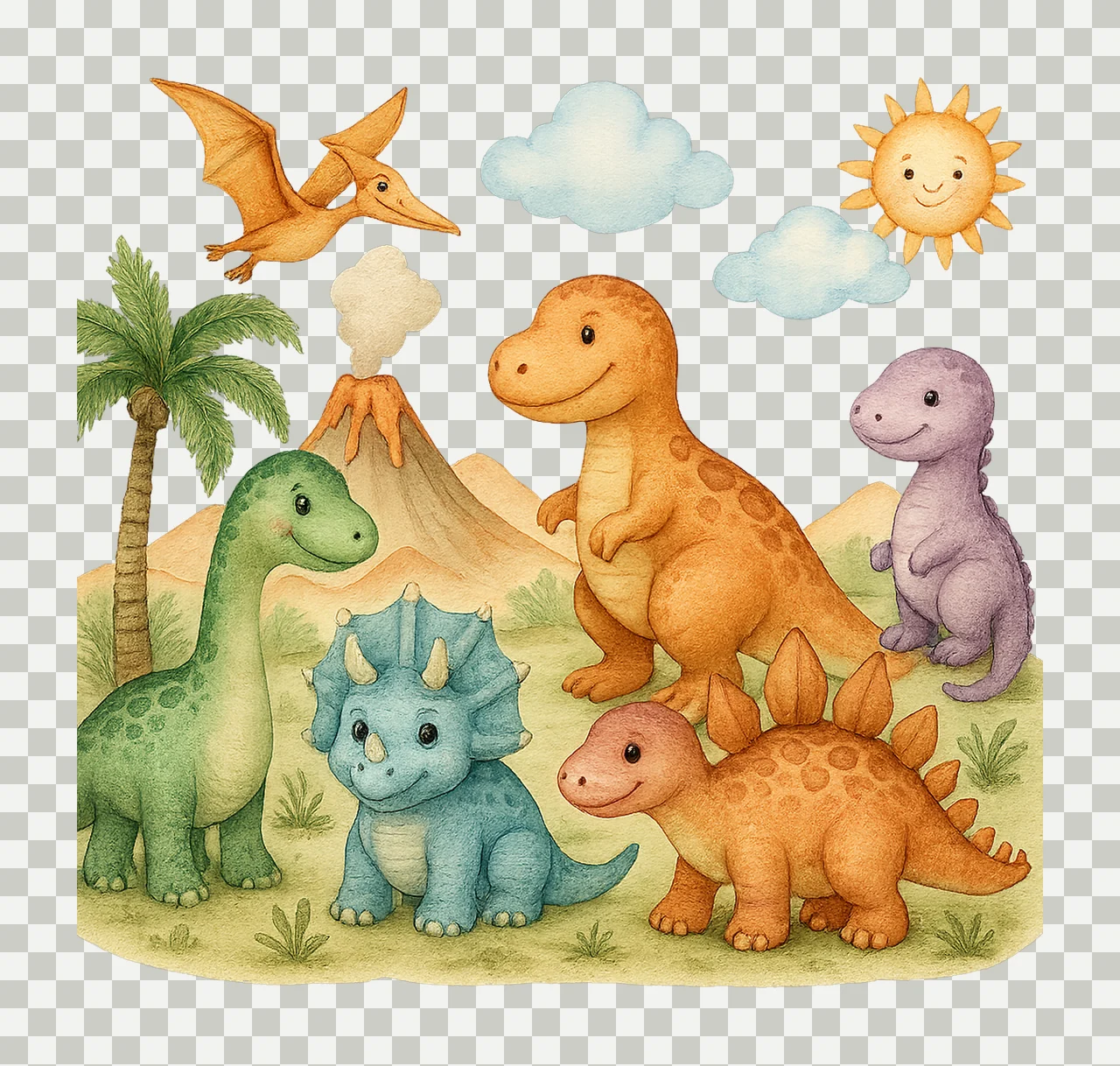 Pastel Dinosaur Artwork Cute Baby Dino Nursery Art Baby transparency and detail preview thumbnail