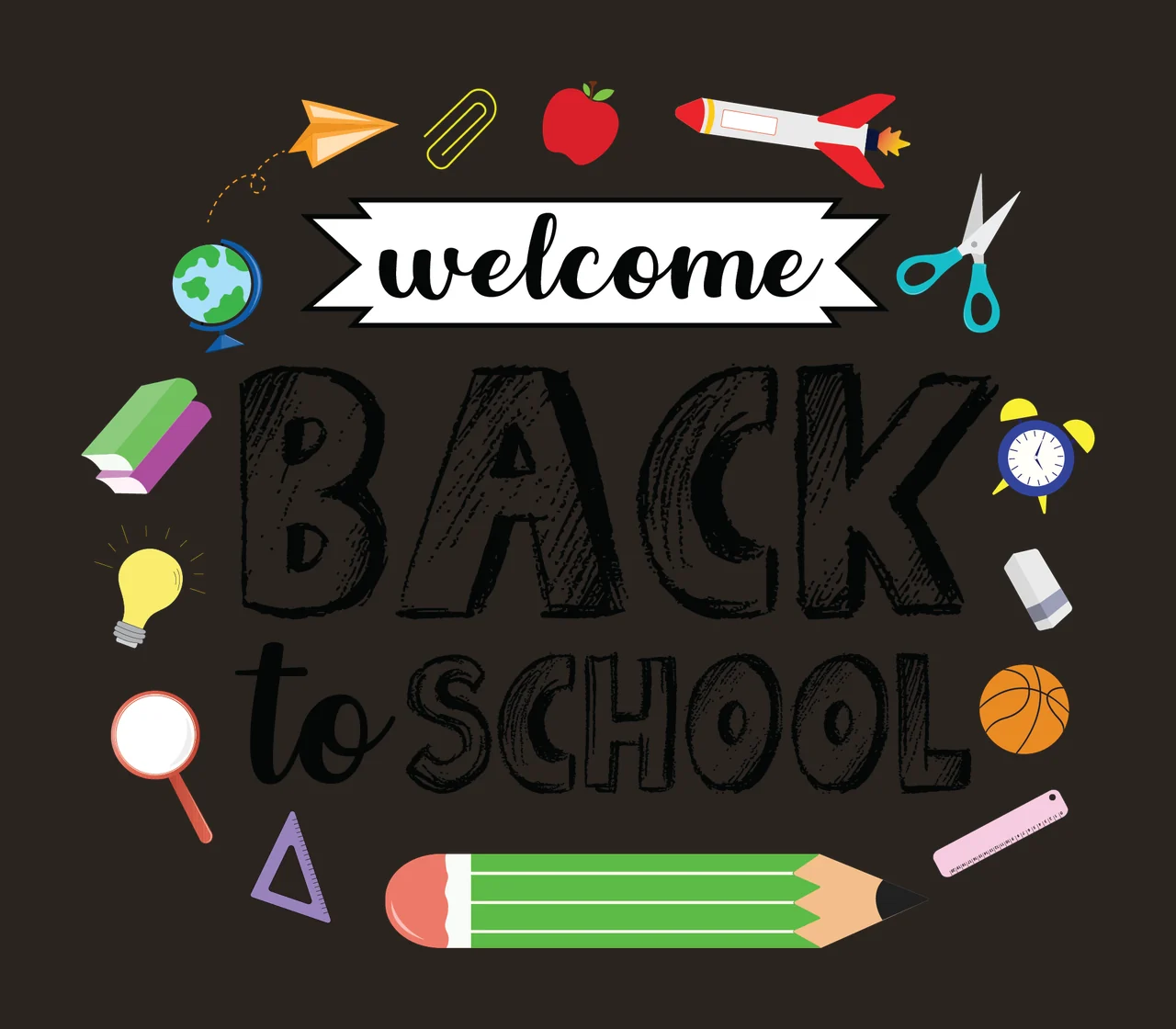 Back To School Typography Supply Icons pencil scissors globe contrast preview thumbnail