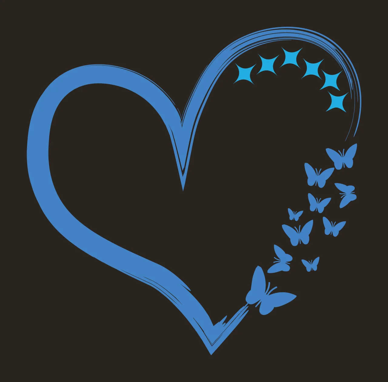 Heart Outline With Flying Butterflies stars line art black contrast preview thumbnail