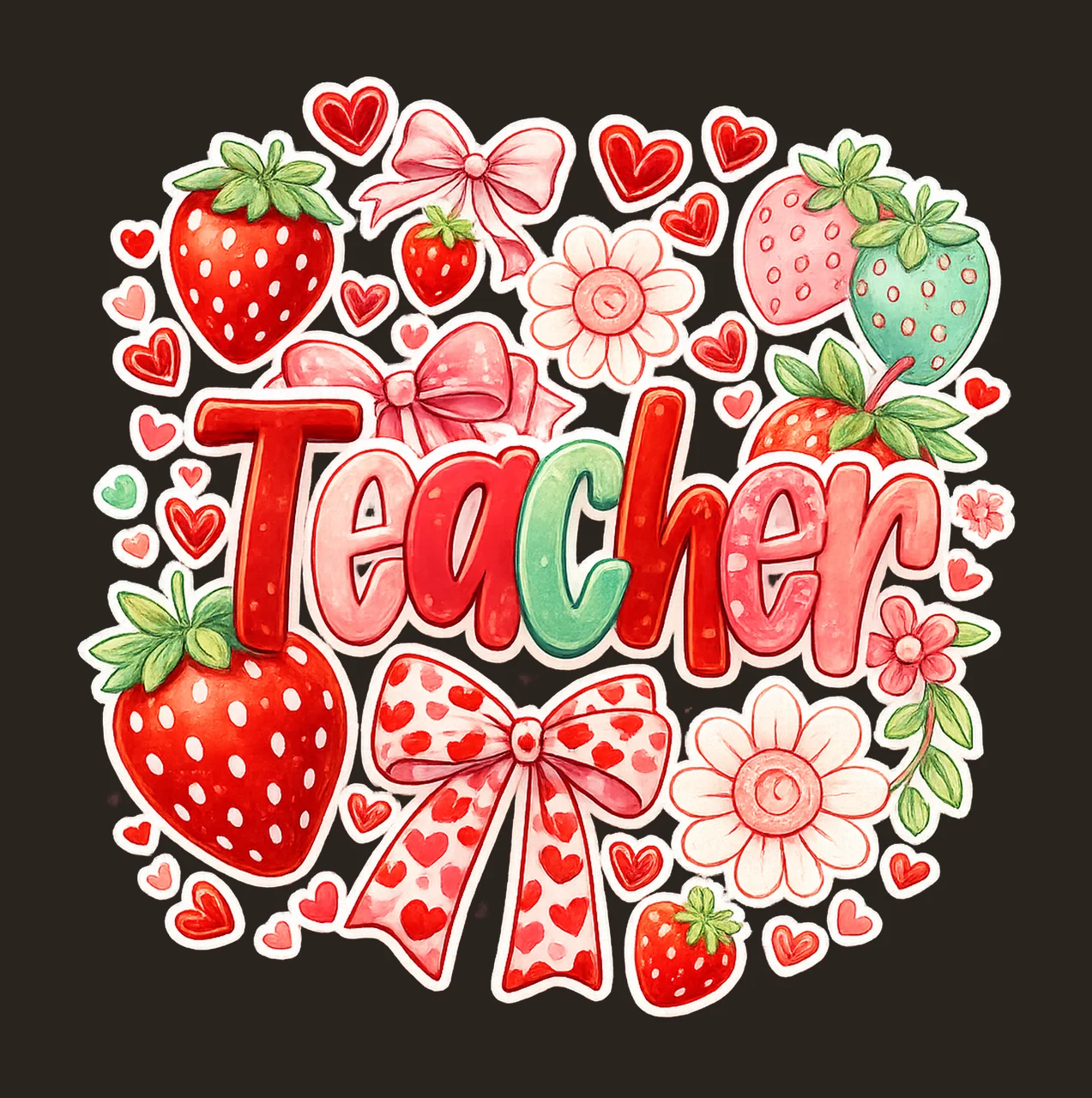Preppy Teacher Strawberry Glitter Cute Floral Design contrast preview thumbnail