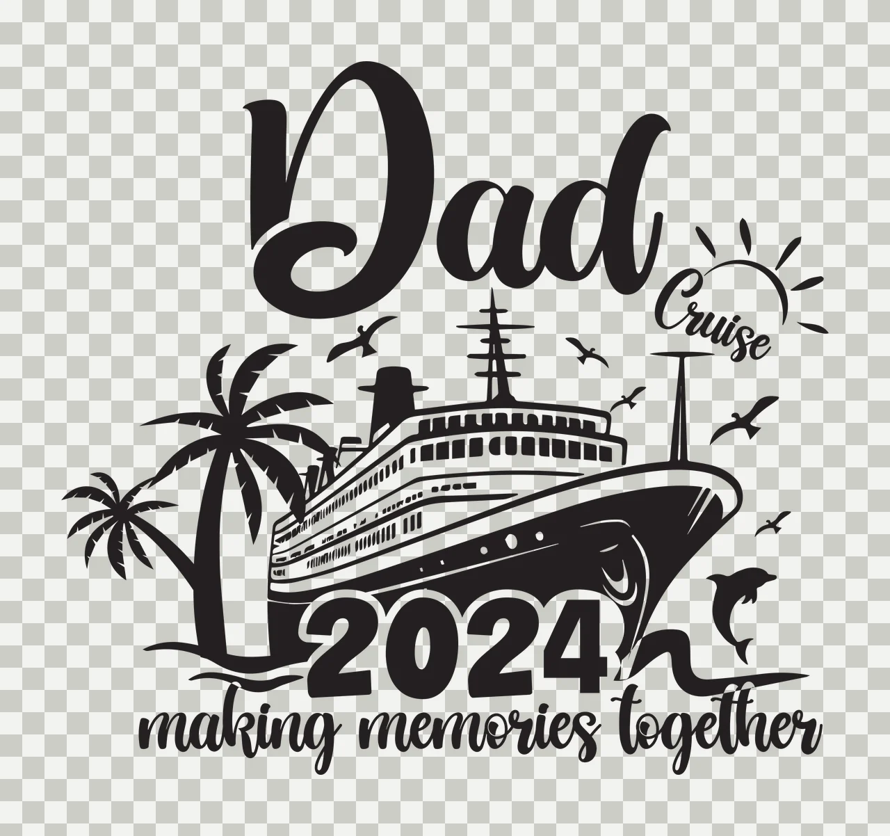 Cruise Ship Illustration cruising palm trees birds sun Variation transparency and detail preview thumbnail