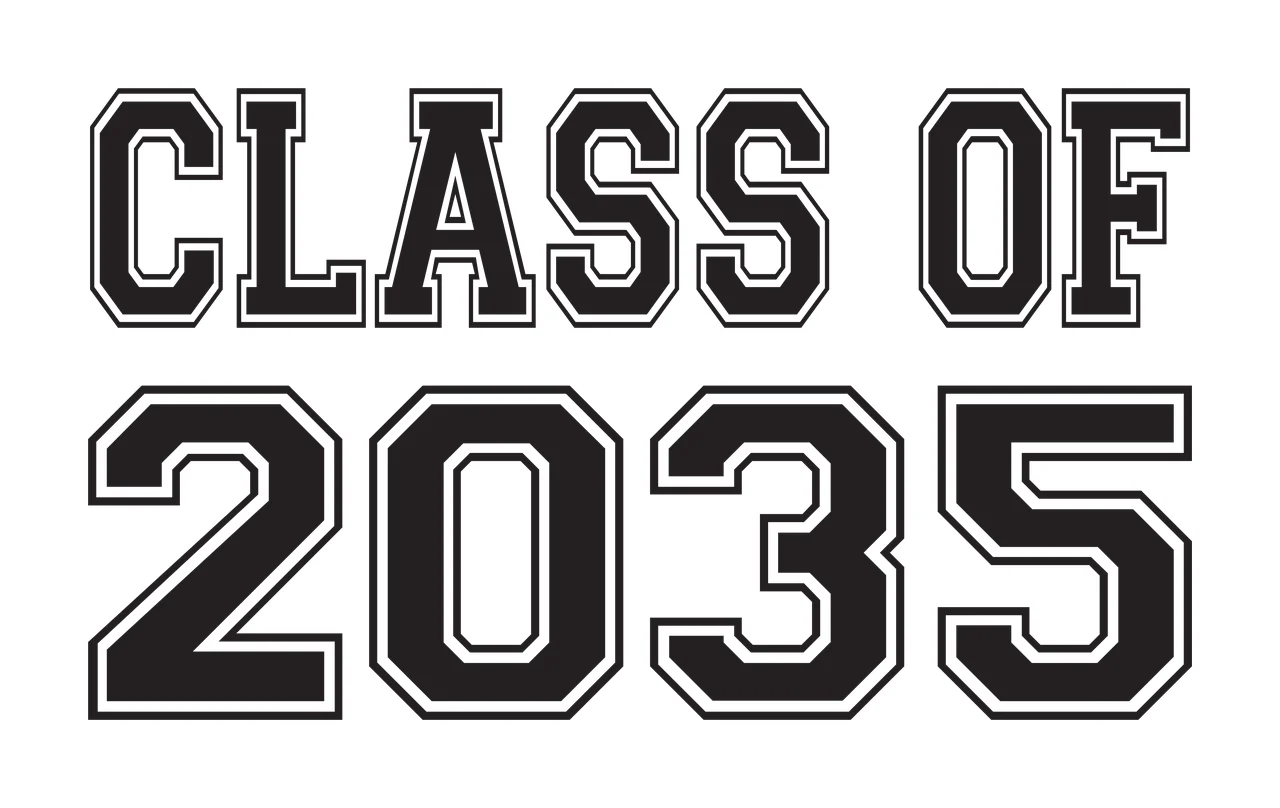 CLASS OF 2035 Typography Design with black block letters with white outline