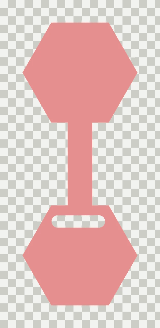 Pink dumbbell icon Illustration with pink hexagonal weights, central bar and white handle cutout transparency and detail preview thumbnail