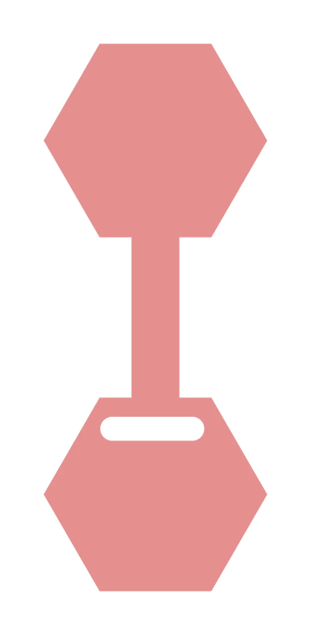 Pink dumbbell icon Illustration with pink hexagonal weights, central bar and white handle cutout