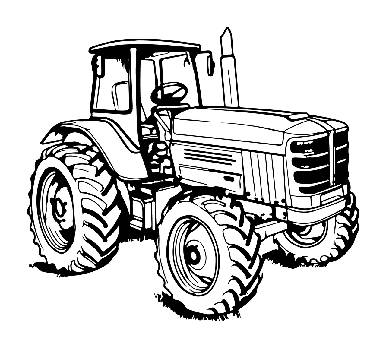 Heavy Duty Tractor Front Perspective stationary tires steering wheel