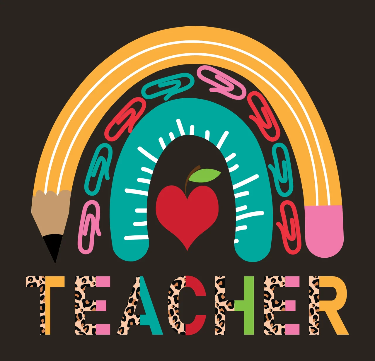 Rainbow Teach With Paper Clips decorated clip apple heart black contrast preview thumbnail