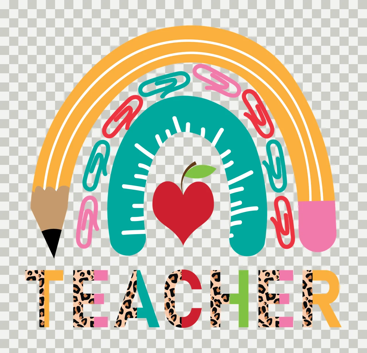 Rainbow Teach With Paper Clips decorated clip apple heart black transparency and detail preview thumbnail