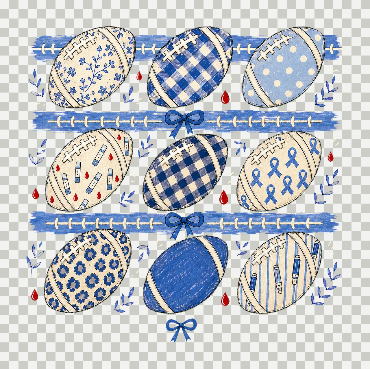 Nine Football Diabetes Awareness Patterns Variation A transparency and detail preview thumbnail