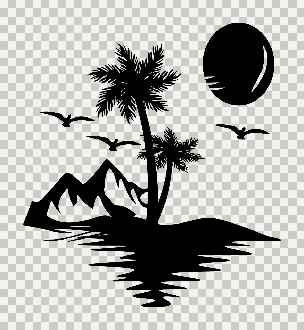 Palm Trees Mountains And Sun Silhouette landscape birds water transparency and detail preview thumbnail