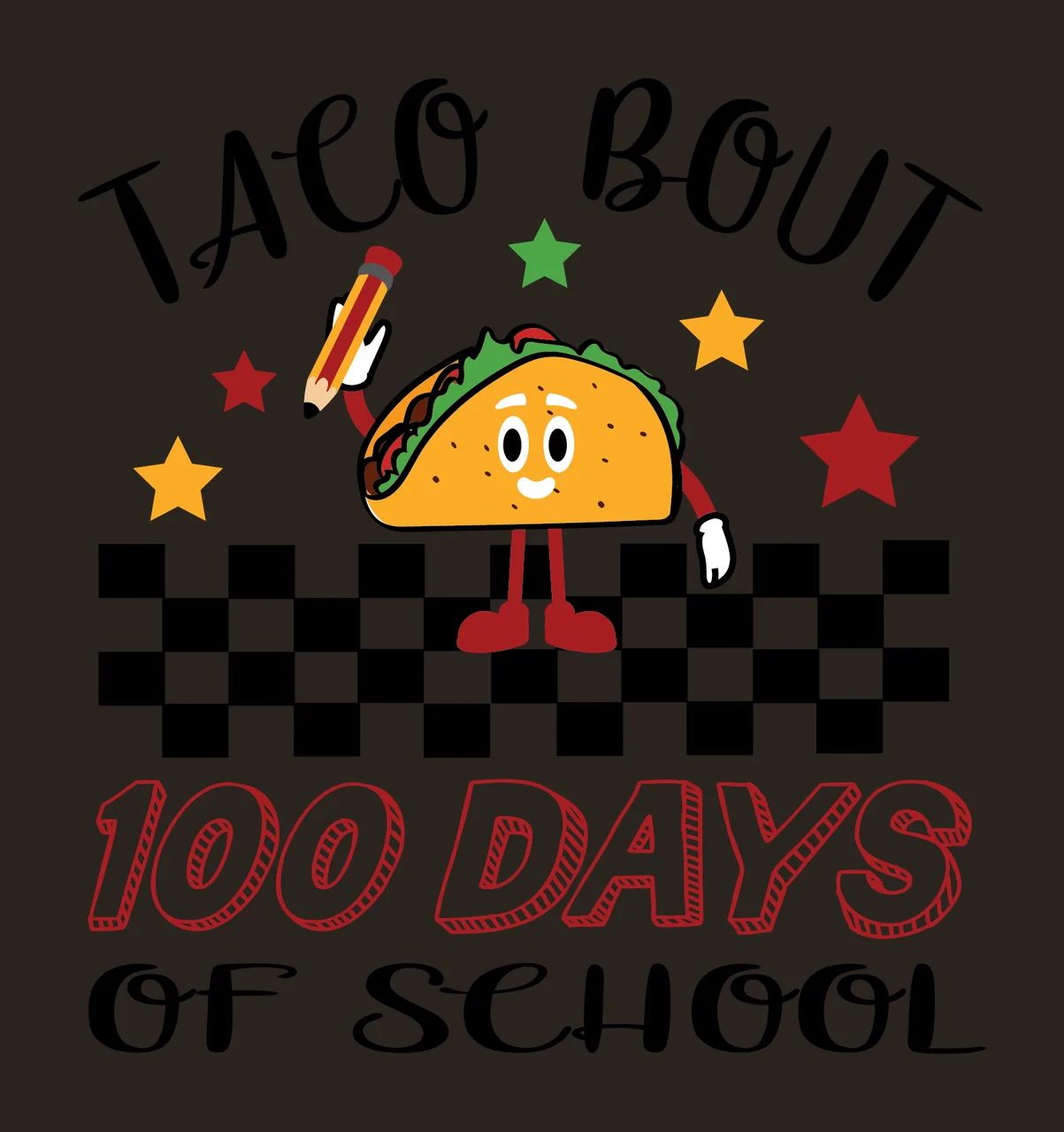 Taco Bout 100 Days Of School Illustration floating stars checkerboard contrast preview thumbnail