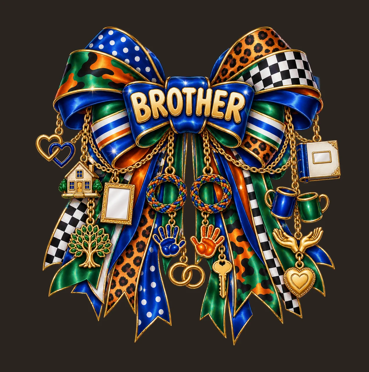 Brother Bow Charm PNG, Gold Chain Charms, Transparent Sublimation Design, Digital Download contrast preview thumbnail