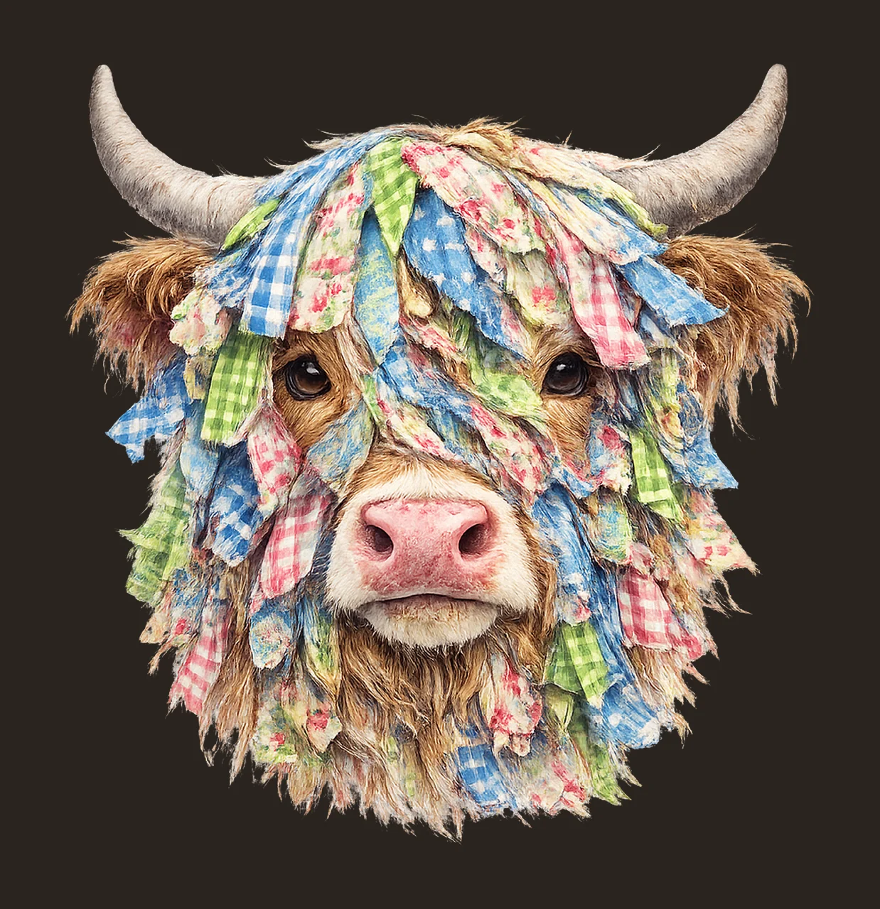 Patchwork Highland Cow Rustic Farmhouse Quilt Cow Artwork contrast preview thumbnail