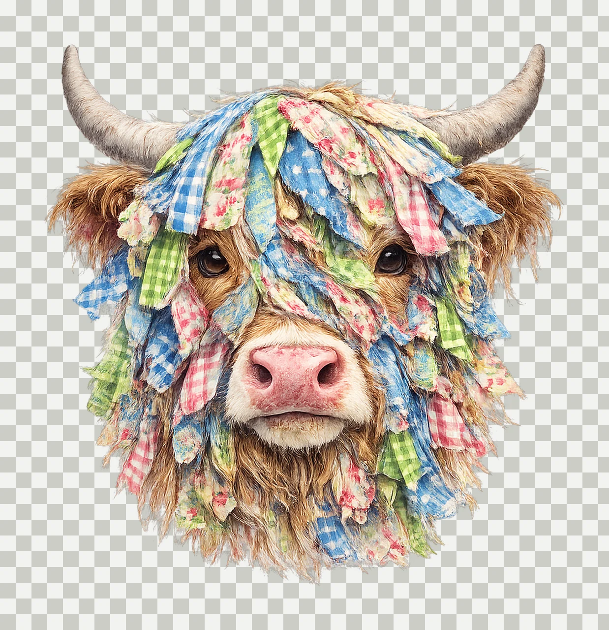 Patchwork Highland Cow Rustic Farmhouse Quilt Cow Artwork transparency and detail preview thumbnail
