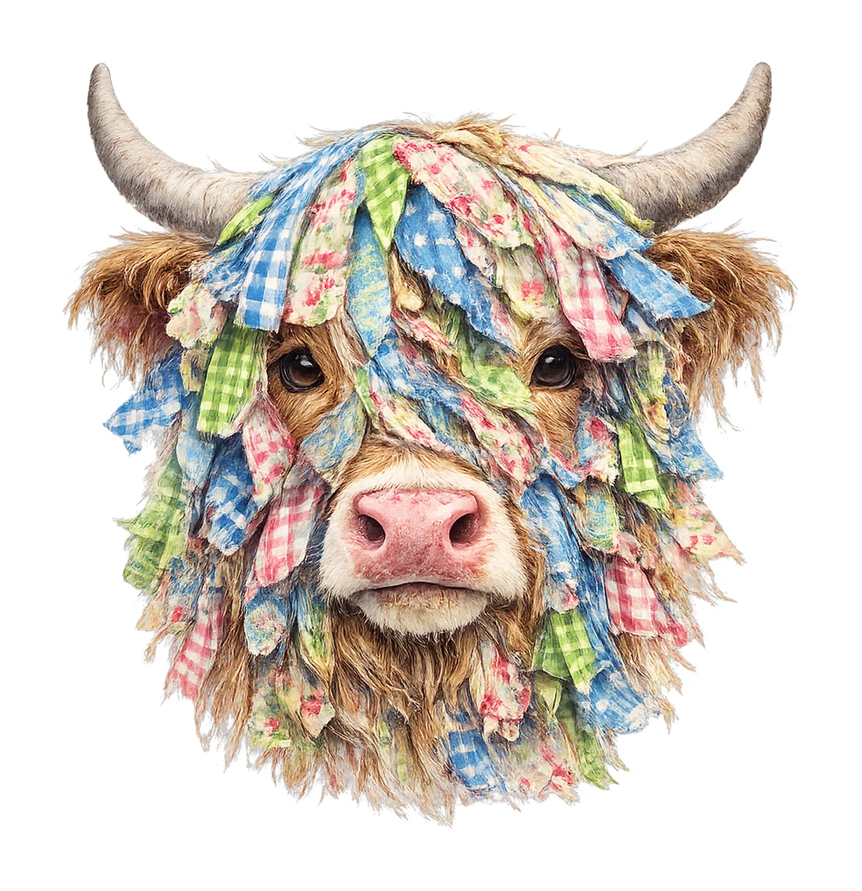 Patchwork Highland Cow Rustic Farmhouse Quilt Cow Artwork