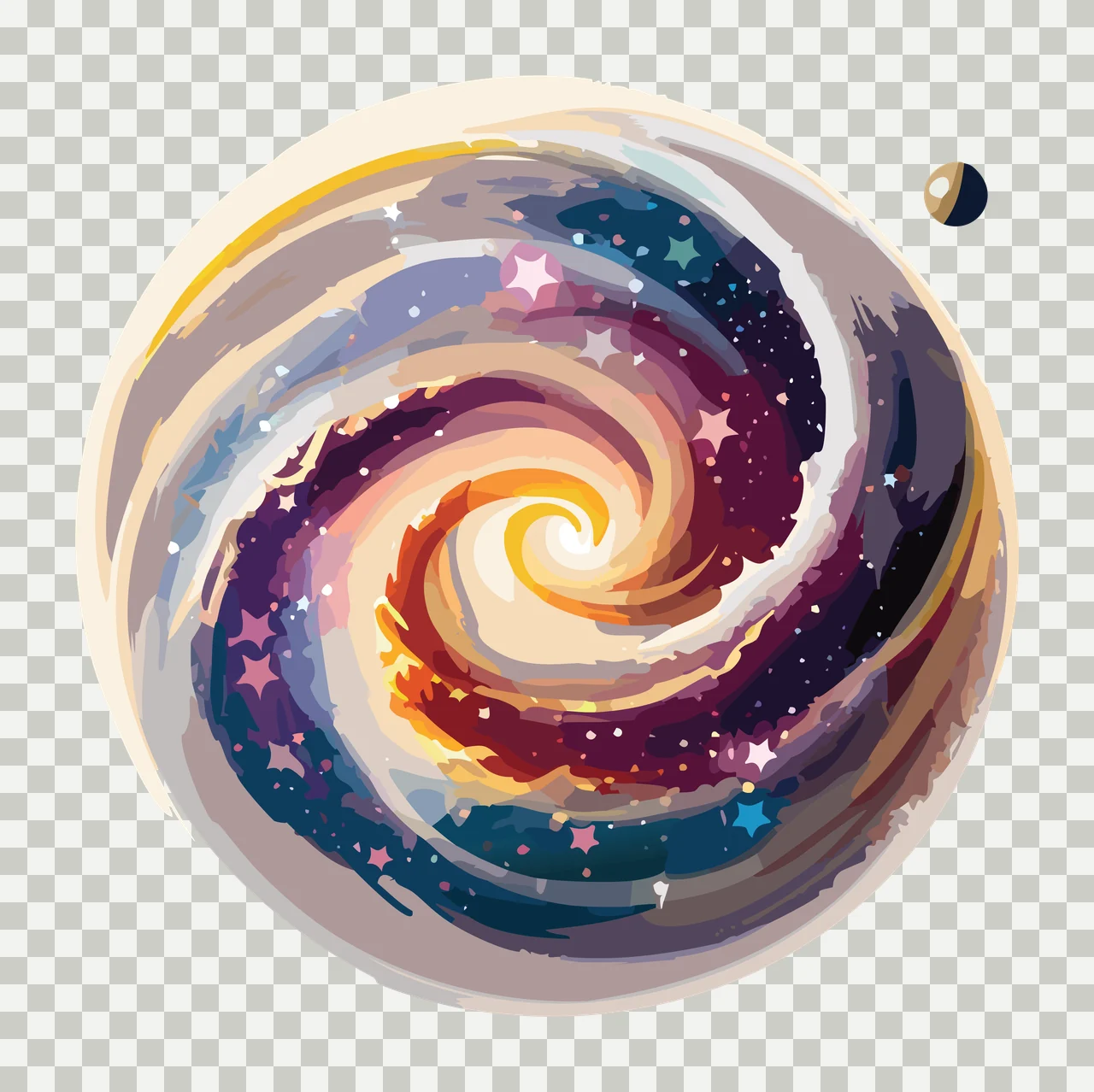 Black Swirl Circle With Small Satellite rotating dot line art transparency and detail preview thumbnail