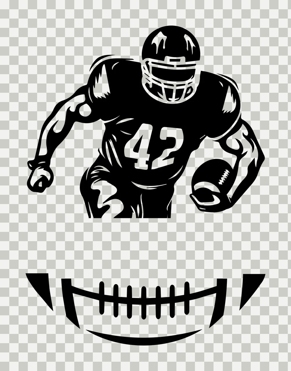 42 Football Player Silhouette With Ball running helmet number transparency and detail preview thumbnail