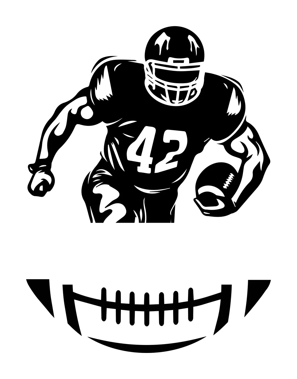 42 Football Player Silhouette With Ball running helmet number