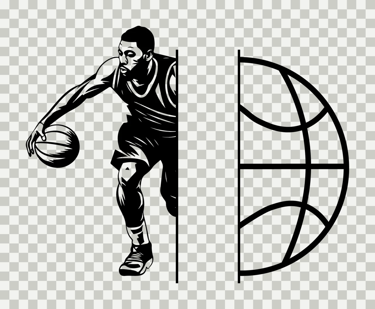 Ball Basketball Player Dribbling Silhouette hoop net black transparency and detail preview thumbnail