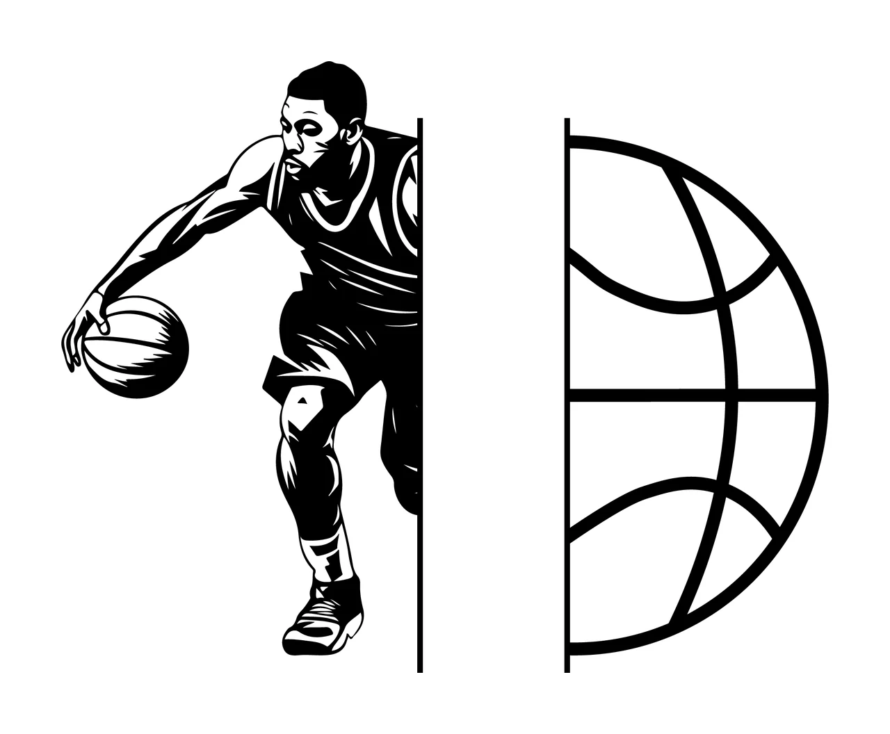 Ball Basketball Player Dribbling Silhouette hoop net black