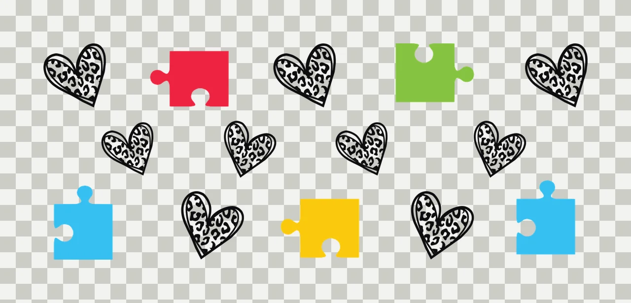 Can Glass Wrap Hearts And Puzzle Pieces Pattern shapes animal print transparency and detail preview thumbnail