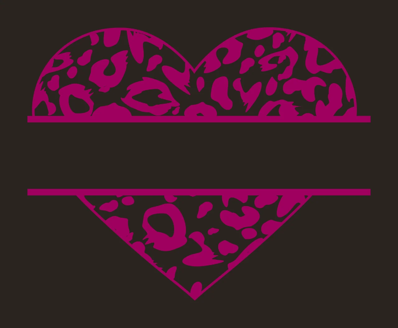 Split heart monogram frame with leopard print pattern, animal spots and horizontal frame bars in magenta and white contrast preview thumbnail