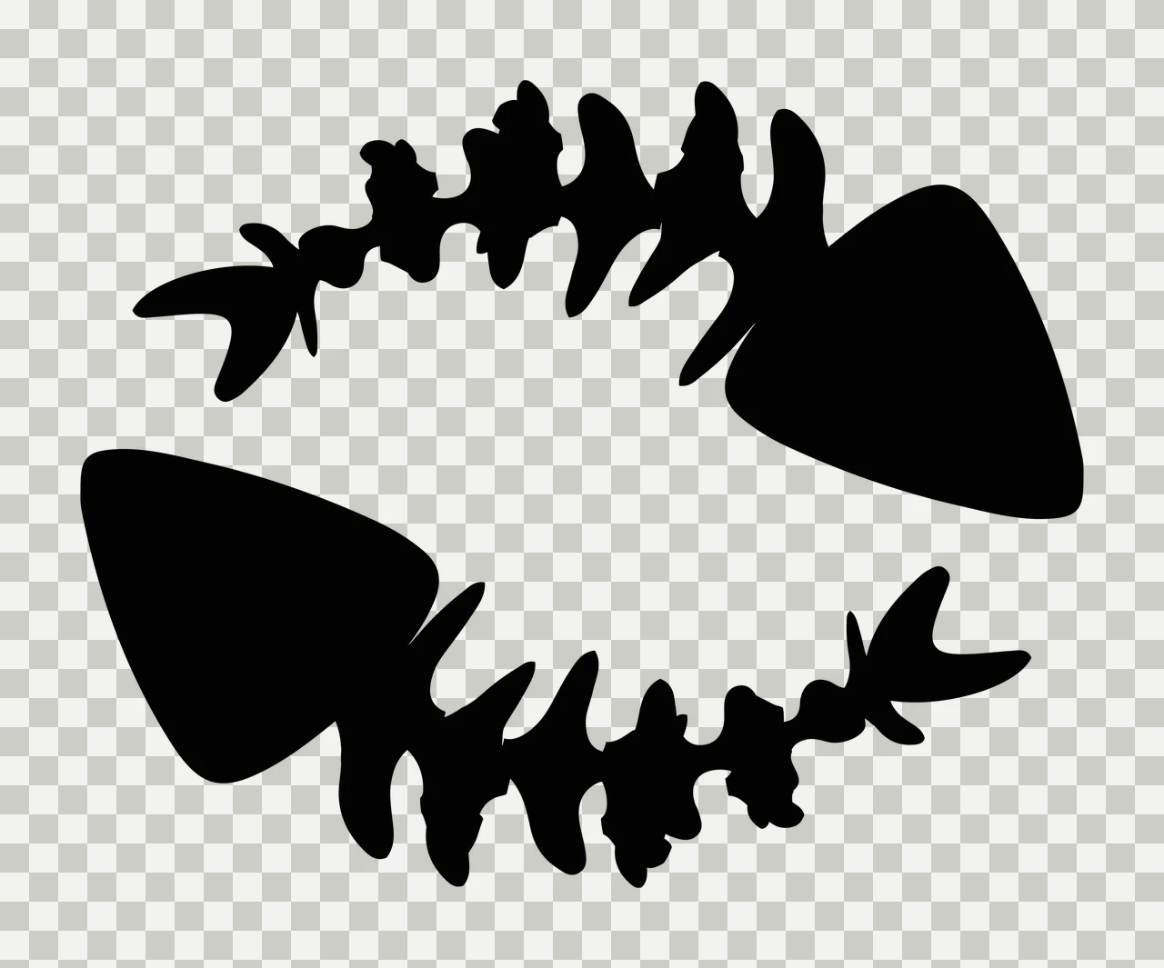Bones Two Mirrored Fish Skeletons Arranged heads silhouette transparency and detail preview thumbnail