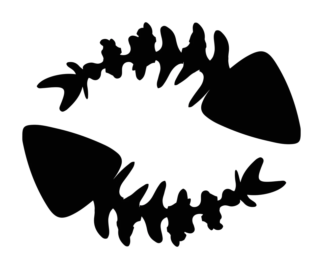 Bones Two Mirrored Fish Skeletons Arranged heads silhouette