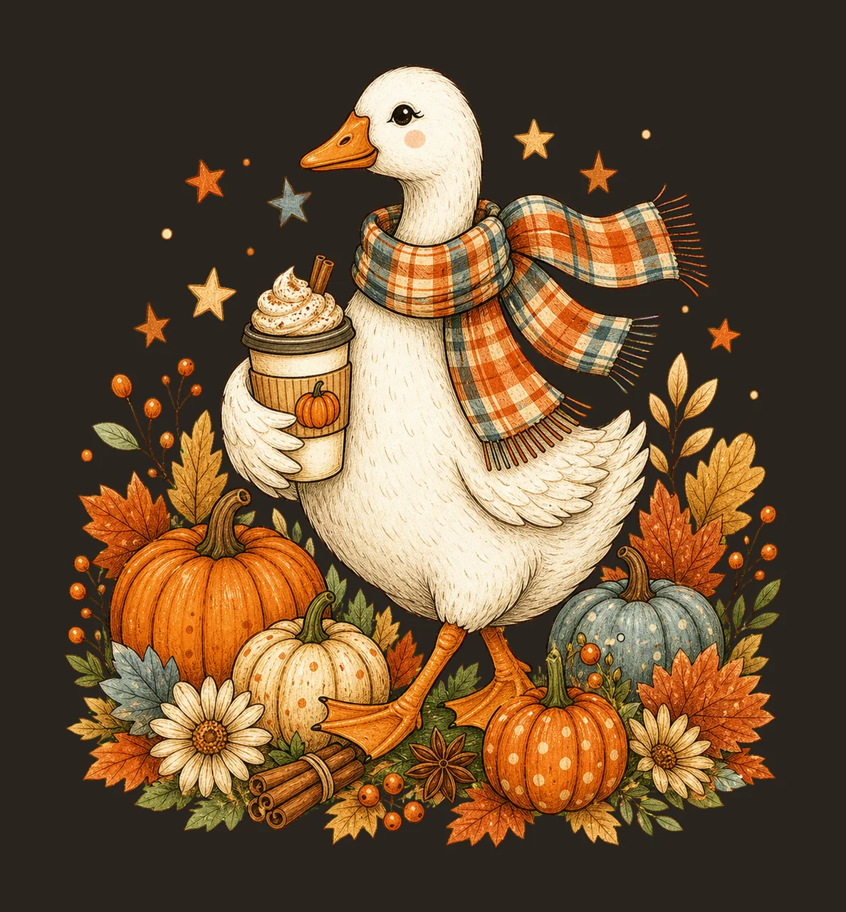 Preppy Fall Goose Coquette Autumn Pumpkin Spice Variation B contrast preview thumbnail