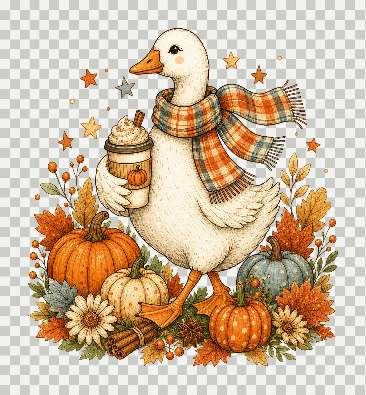 Preppy Fall Goose Coquette Autumn Pumpkin Spice Variation B transparency and detail preview thumbnail