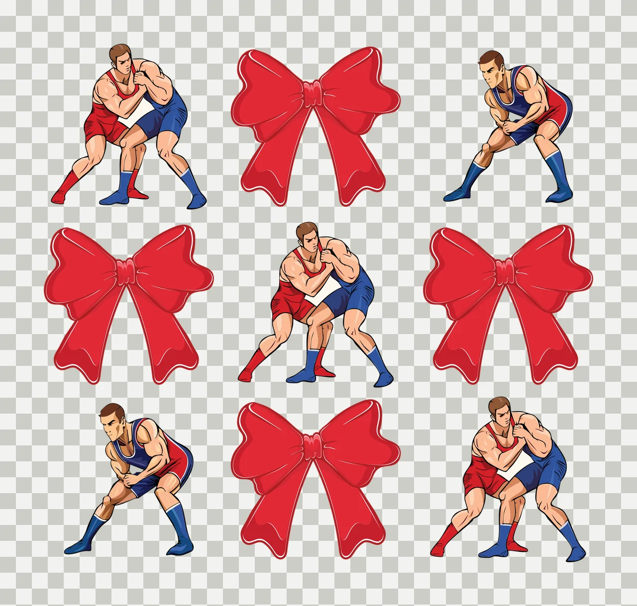 Wrestling Grid Of Black Silhouettes Featuring Figures and bows transparency and detail preview thumbnail