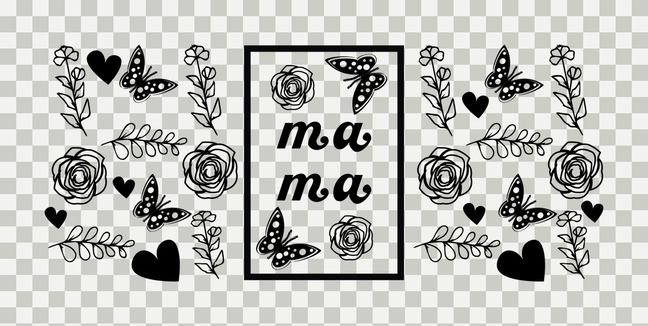 Can Glass Wrap Mama Framed Text With Flowers butterflies hearts transparency and detail preview thumbnail