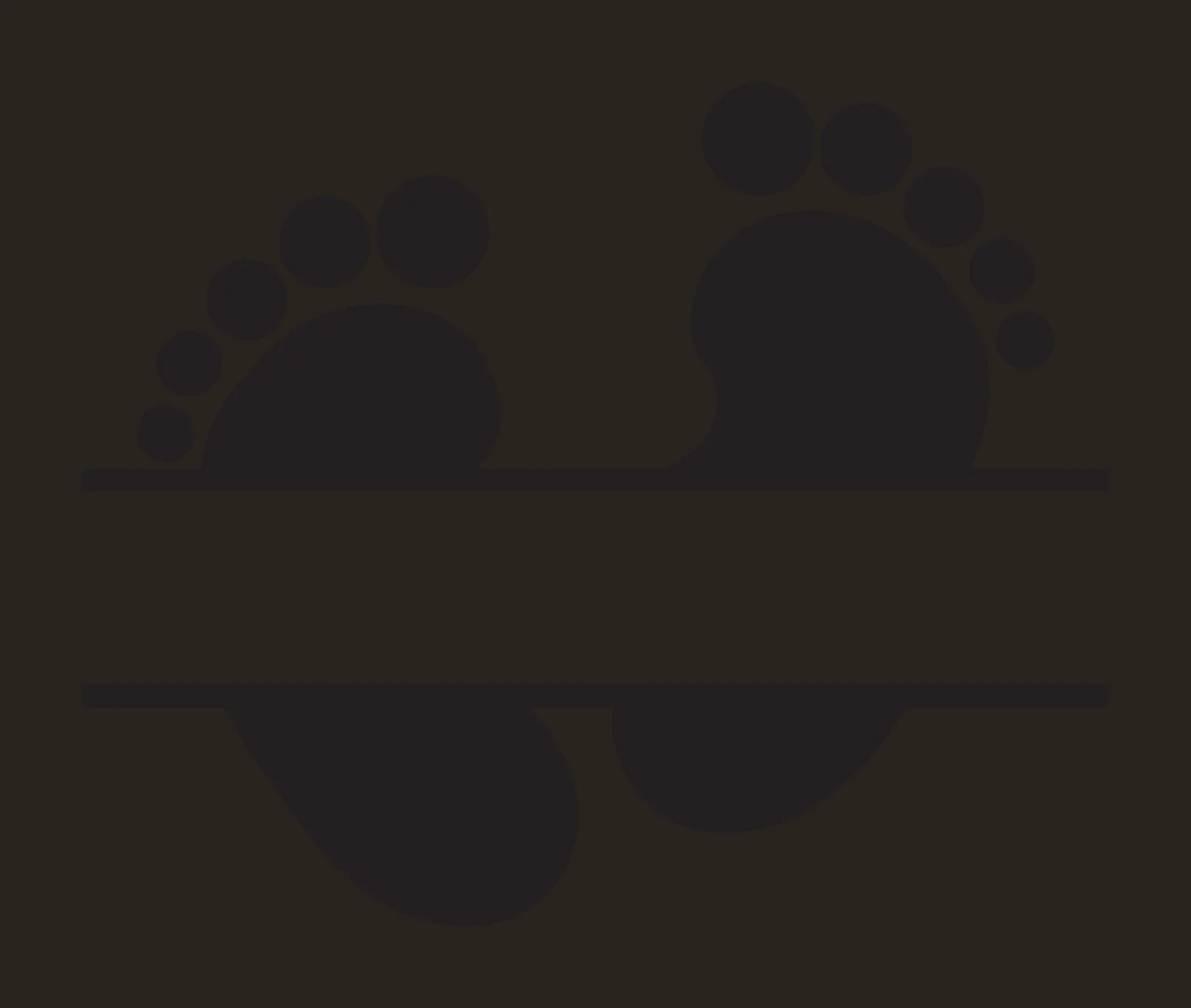 Silhouette Design of baby footprints split frame with horizontal lines and monogram space in black and white contrast preview thumbnail