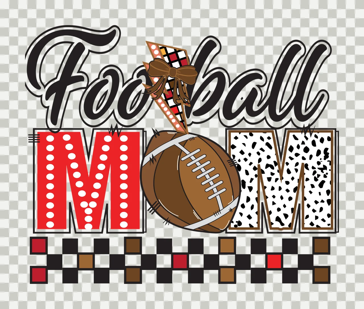 Football Mom Text And Ball Graphic display lightning bolt checkerboard transparency and detail preview thumbnail